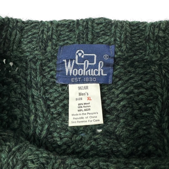 WOOLRICH Vintage Wool Sweater Mens 90s Pullover Nordic Fair Isle Reindeer XL - Picture 3 of 9